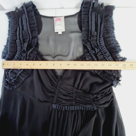 Black Ruffle Trim Babydoll Top Size L Sheer Whimsigoth V-neck Tunic Romantic - Picture 7 of 13
